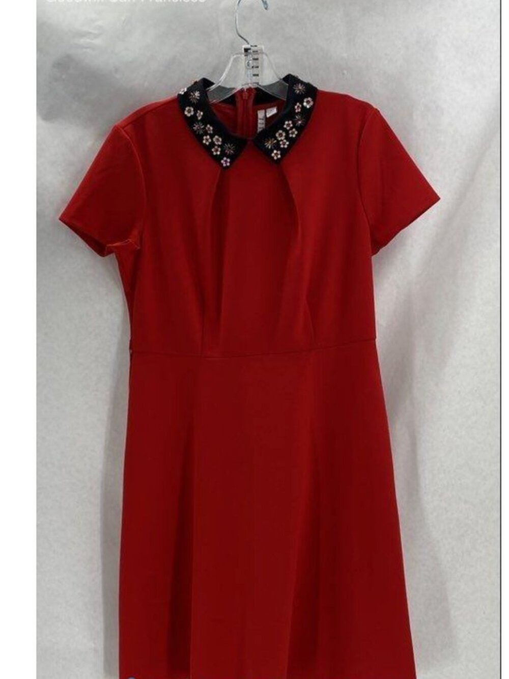 Dark Academia Red A-Line Dress with Beaded Peter Pan Collar — Preppy Chic Size 6